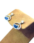 Crested Butte Mountain charm silver earrings with aquamarine sparkle